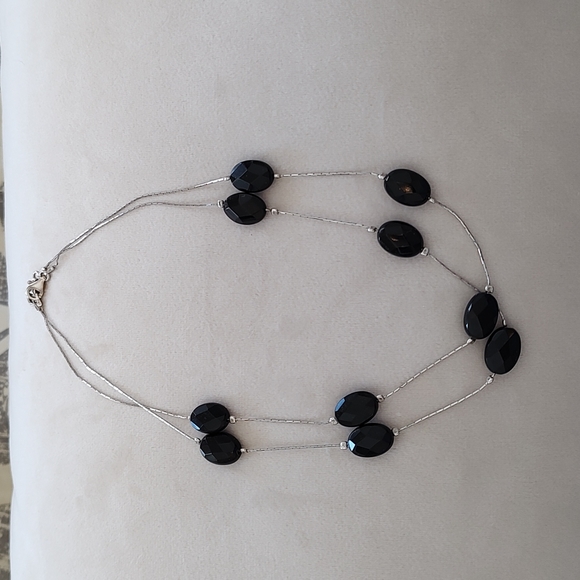 💎 GENUINE Faceted BLACK ONYX & Sterling Silver Necklace - 2 necklaces 💎 - Picture 6 of 7